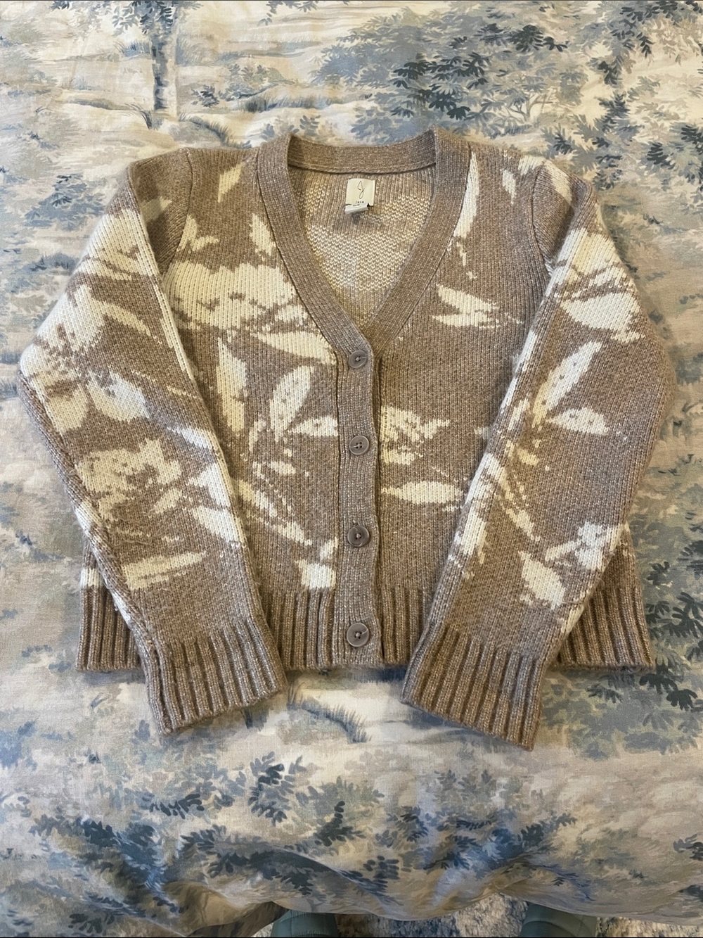 Joie Tan & Cream Floral V-Neck Cardigan